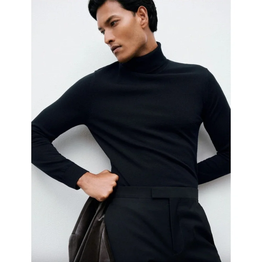REISS Caine Merino Wool Roll-Neck Jumper Size L Navy Blue Jumper $170